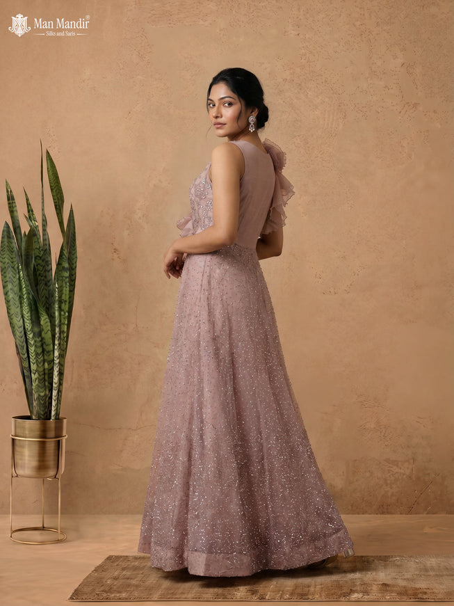 Rosy Brown Georgette Heavy Embroidered Gown