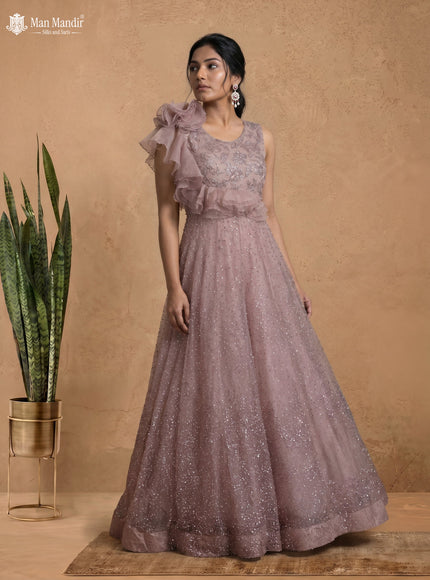 Rosy Brown Georgette Heavy Embroidered Gown