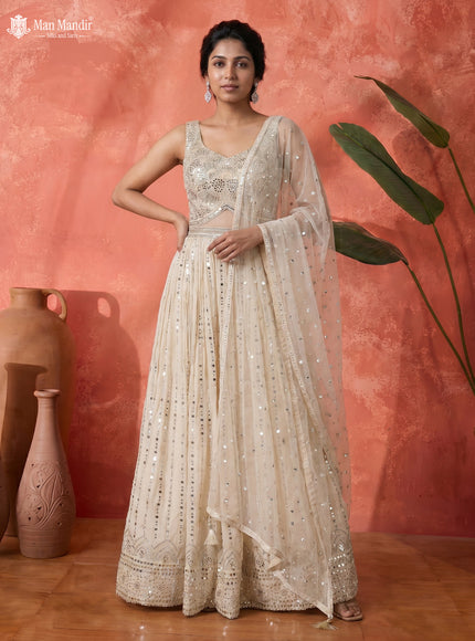 Off White Georgette Heavy Embroidered Gown & Netted Dupatta