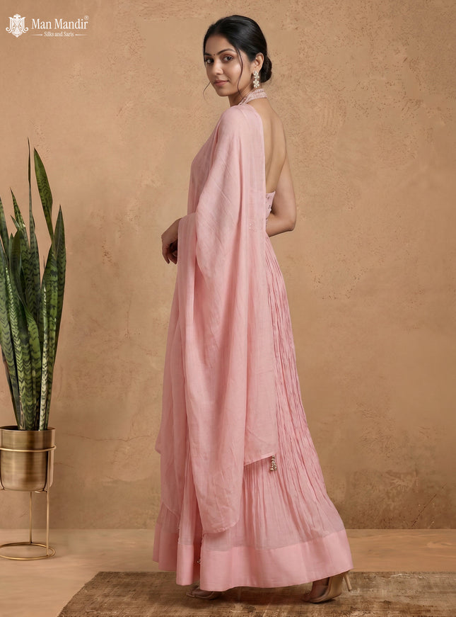 Peach Georgette Gown Sequin Embroidery With Dupatta