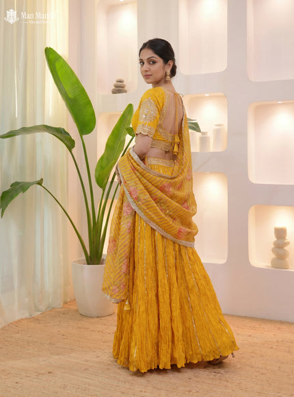 Yellow Lehenga Set With Can Can Skirt & Embroidered Blouse