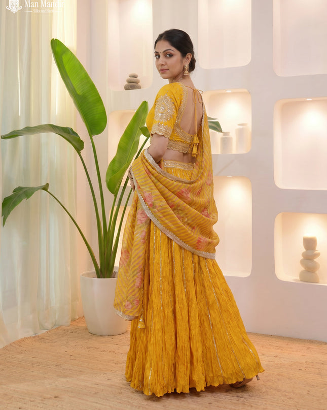 Yellow Lehenga Set With Can Can Skirt & Embroidered Blouse
