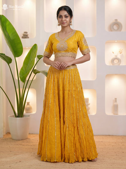 Yellow Lehenga Set With Can Can Skirt & Embroidered Blouse