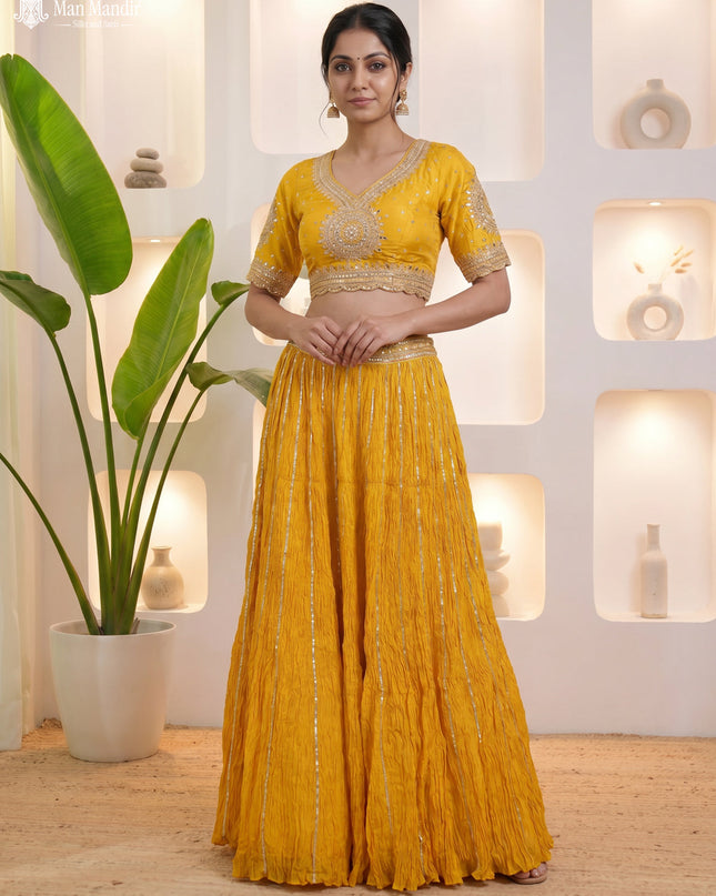 Yellow Lehenga Set With Can Can Skirt & Embroidered Blouse