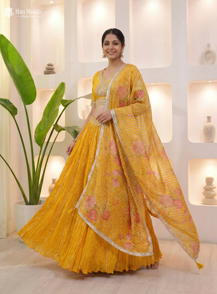 Yellow Lehenga Set With Can Can Skirt & Embroidered Blouse