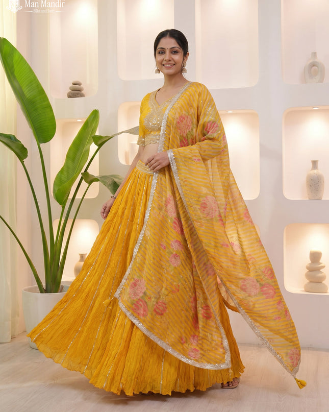 Yellow Lehenga Set With Can Can Skirt & Embroidered Blouse