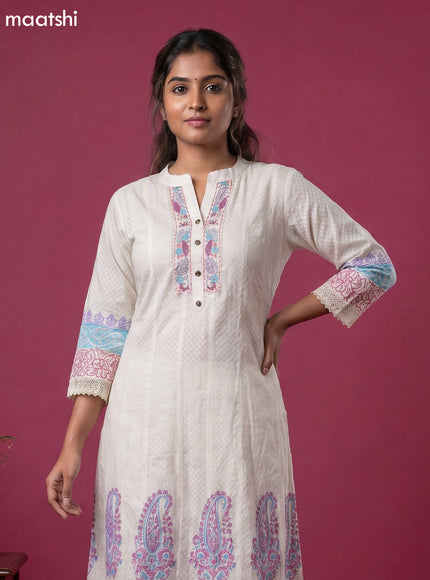 Cream Cotton Block Printed Anarkali Suit
