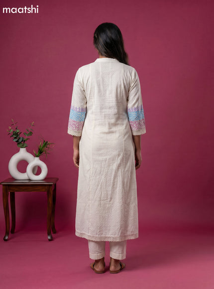 Cream Cotton Block Printed Anarkali Suit
