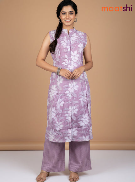 Pastel Pink Cotton Printed Kurti Set