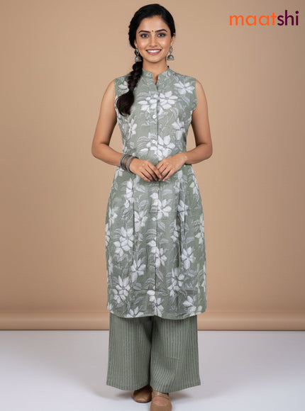 Pastel Green Cotton Printed Kurti Set