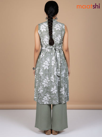 Pastel Green Cotton Printed Kurti Set
