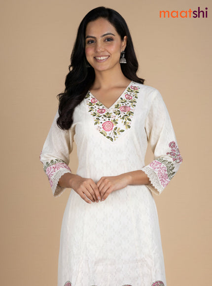Cream and Green Pink Cotton Block Printed Anarkali Suit