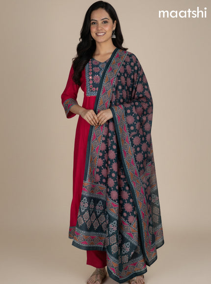 Pink and Green Chanderi Beaded Work Anarkali Suit