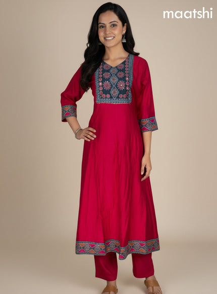 Pink and Green Chanderi Beaded Work Anarkali Suit