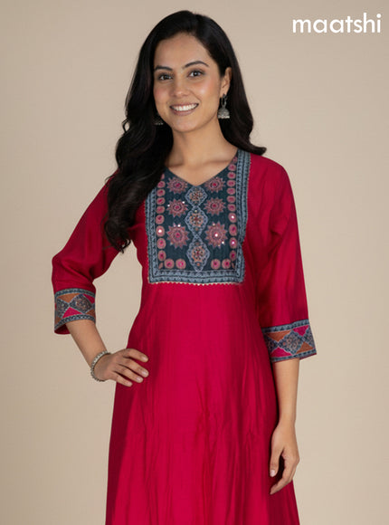 Pink and Green Chanderi Beaded Work Anarkali Suit