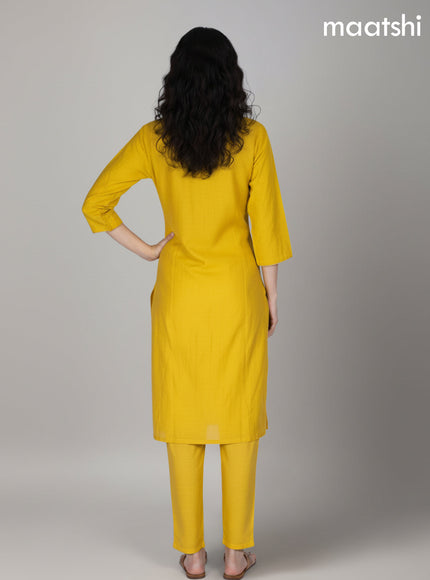 Mustard Yellow Mul Chanderi Embroidery Work Straight Suit