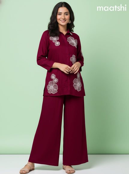 Maroon Art Tussar Beaded Work Co-Ord Set