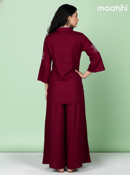 Maroon Art Tussar Beaded Work Co-Ord Set