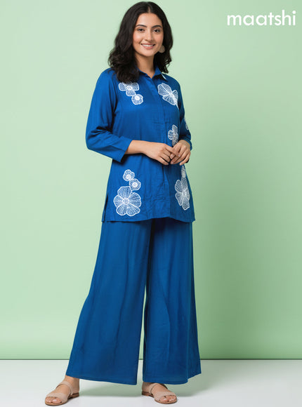 Peacock Blue Art Tussar Beaded Work Co-Ord Set