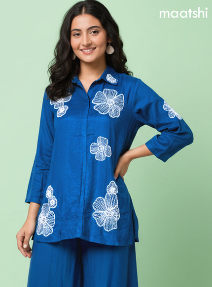 Peacock Blue Art Tussar Beaded Work Co-Ord Set