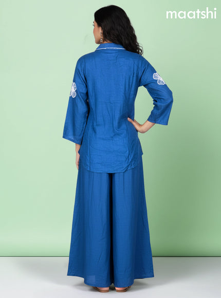 Peacock Blue Art Tussar Beaded Work Co-Ord Set
