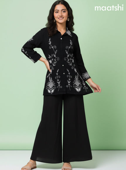 Black Art Tussar Beaded Work Short Co-Ord Set