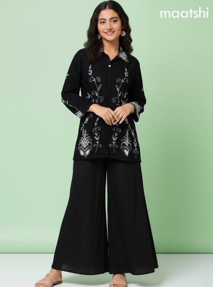 Black Art Tussar Beaded Work Short Co-Ord Set