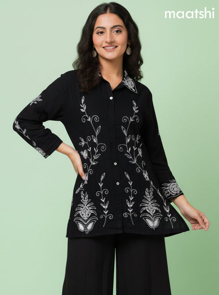 Black Art Tussar Beaded Work Short Co-Ord Set