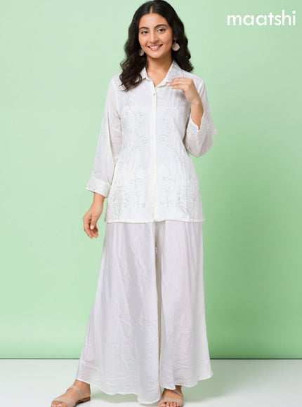 Off White Art Tussar Beaded Work Co-Ord Set
