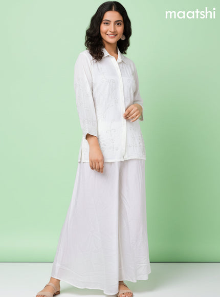 Off White Art Tussar Beaded Work Co-Ord Set