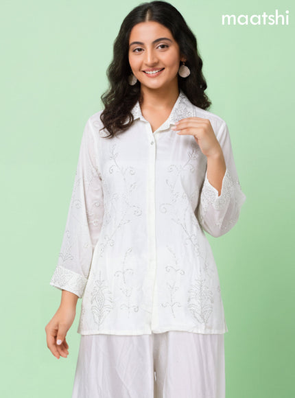 Off White Art Tussar Beaded Work Co-Ord Set