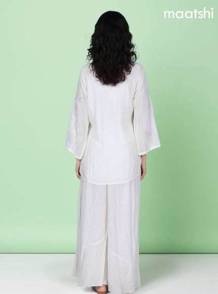 Off White Art Tussar Beaded Work Co-Ord Set