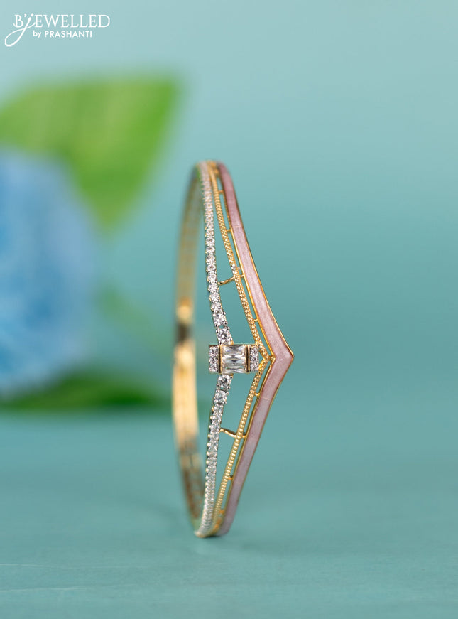 Zircon bracelet with light pink enamal and cz stones in gold finish