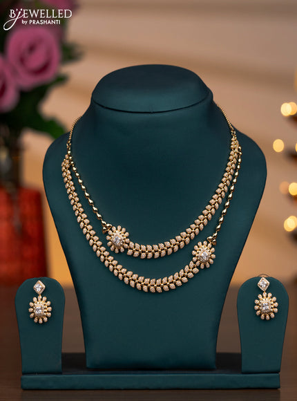 Zircon double layer necklace with cz stones in gold finish