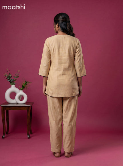Sandal and Brown Chanderi Embroidery Work Short Co-Ord Set