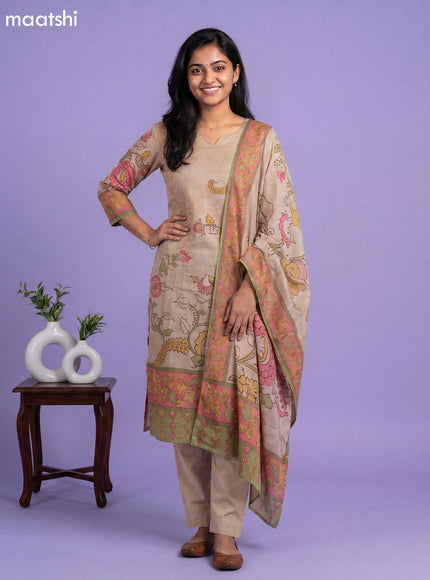 Sandal Cotton Kalamkari Printed Straight Suit