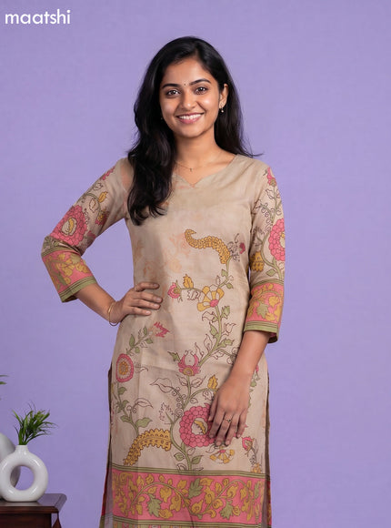 Sandal Cotton Kalamkari Printed Straight Suit