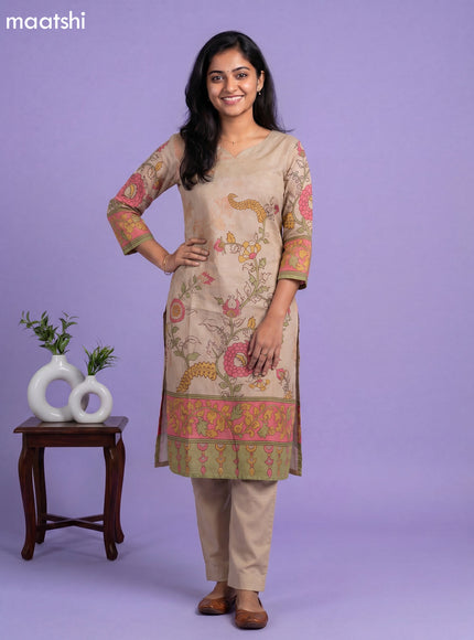 Sandal Cotton Kalamkari Printed Straight Suit