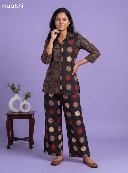 Black and Maroon Cotton Ajrakh Printed Short Co-Ord Set