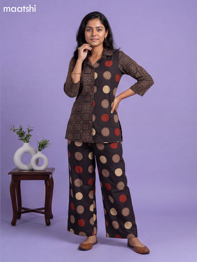 Black and Maroon Cotton Ajrakh Printed Short Co-Ord Set
