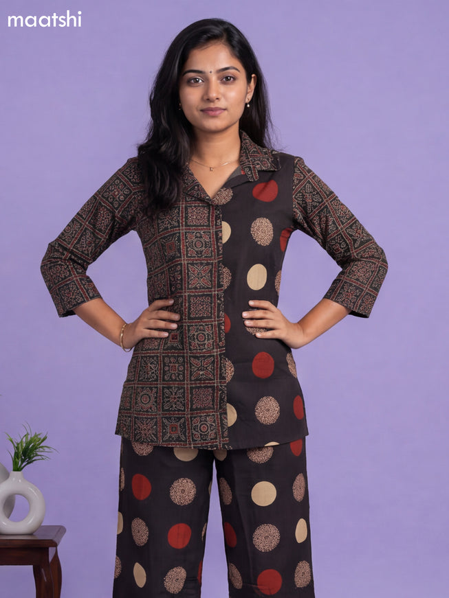 Black and Maroon Cotton Ajrakh Printed Short Co-Ord Set