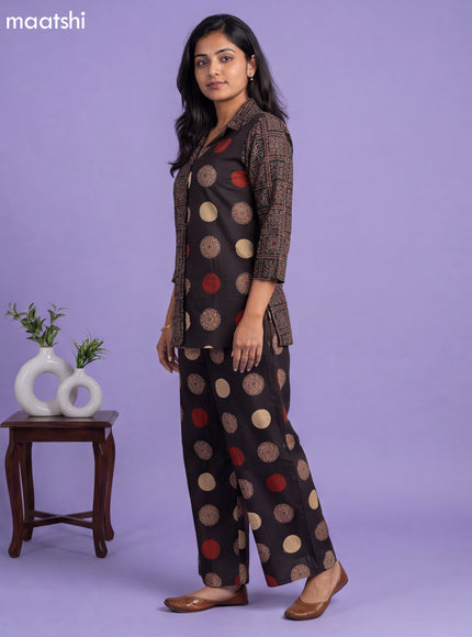 Black and Maroon Cotton Ajrakh Printed Short Co-Ord Set