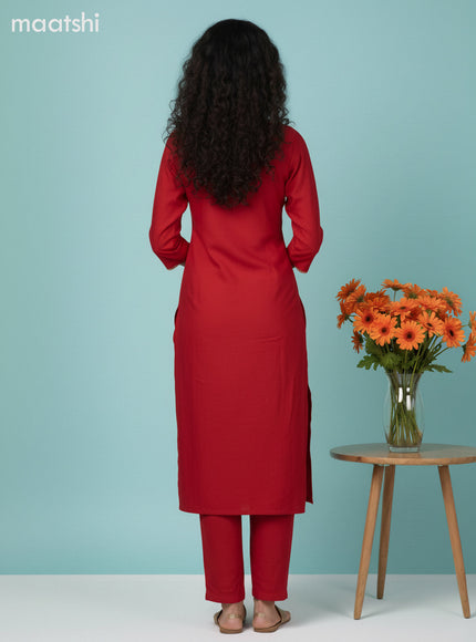Red Art Silk Embroidery Work Straight Suit