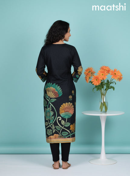 Black and Green Shade Art Silk Printed Straight Suit