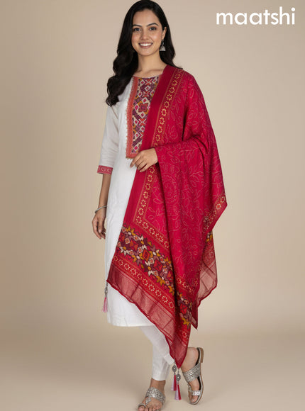 Off White and Pink Art Tussar Embroidery Work Straight Suit