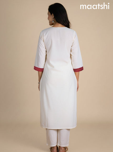 Off White and Pink Art Tussar Embroidery Work Straight Suit