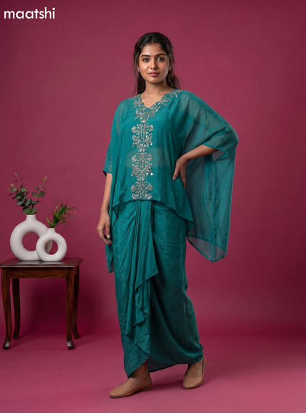 Teal Green Organza Zardosi Work Kaftan Dress