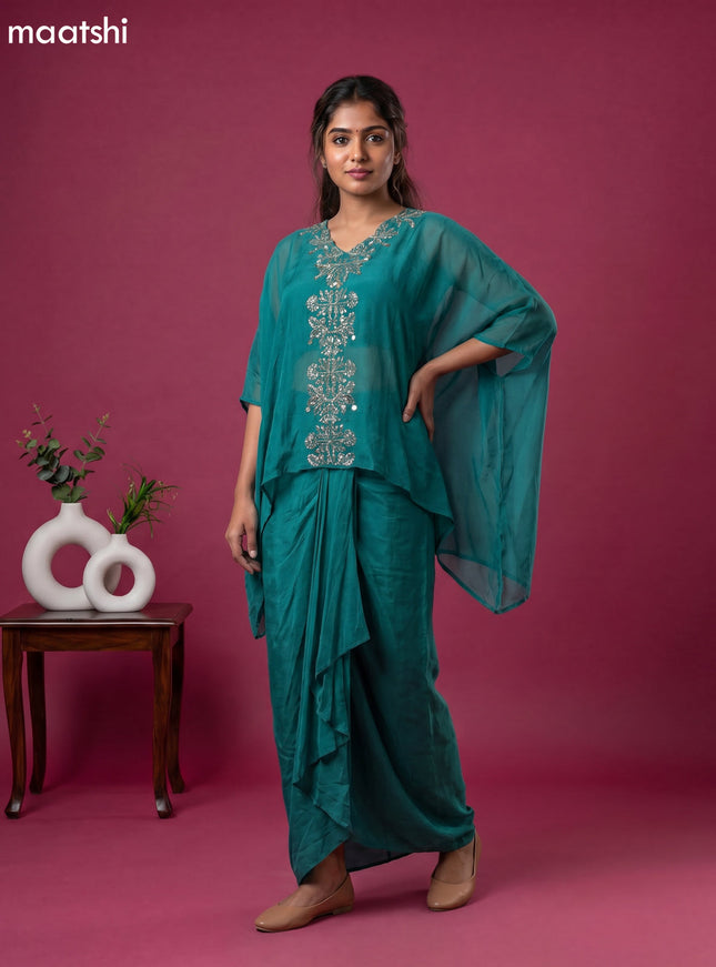 Teal Green Organza Zardosi Work Kaftan Dress