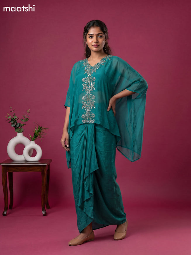 Teal Green Organza Zardosi Work Kaftan Dress
