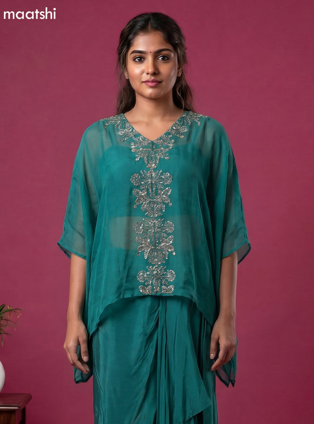 Teal Green Organza Zardosi Work Kaftan Dress